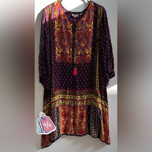S. R. Fashion Vintage Women Size:L Vibrant Paisley Midi Dress 3/4 Sleeve 
(Boho)